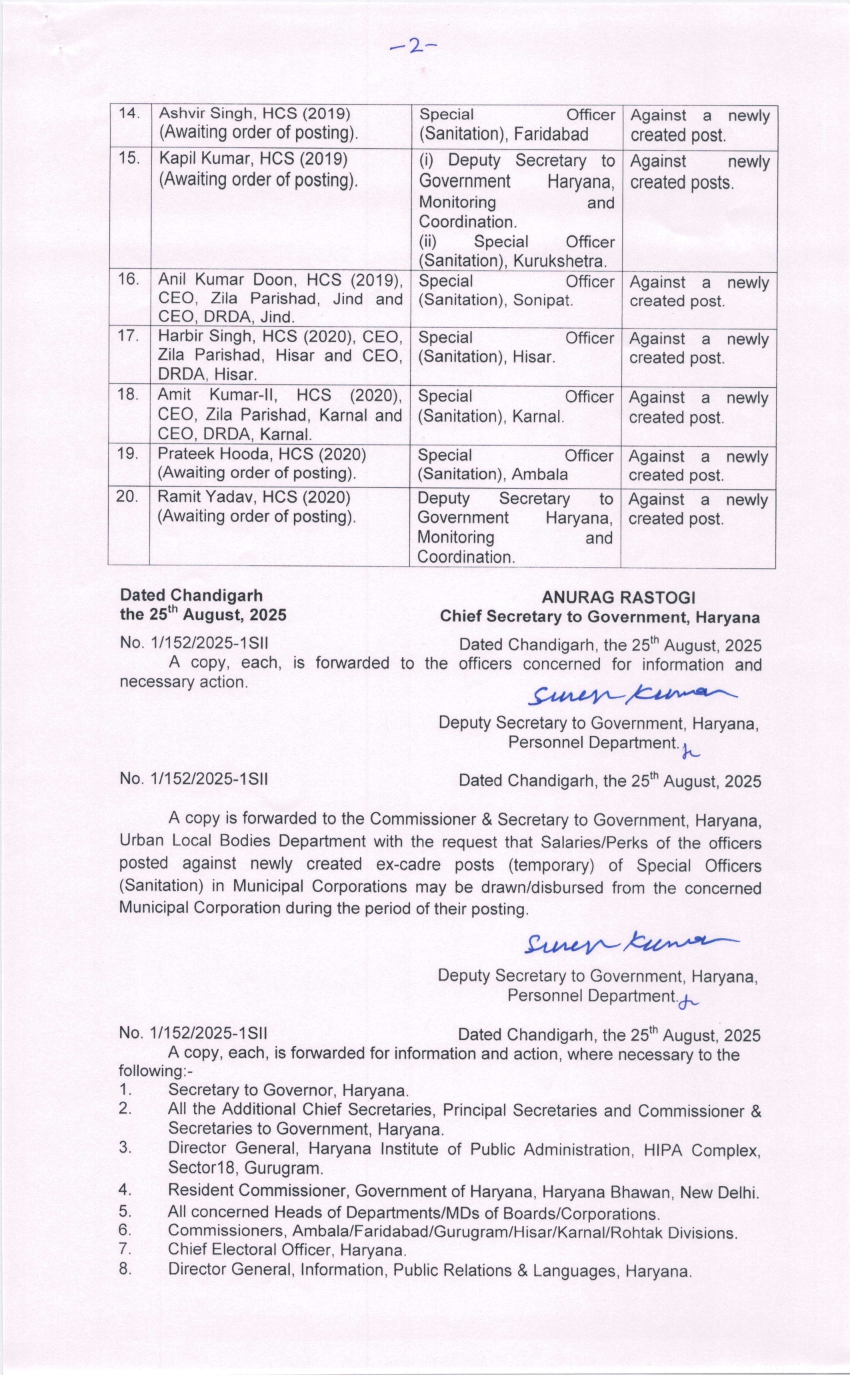 HARYANA IAS HCS TRANSFER LIST